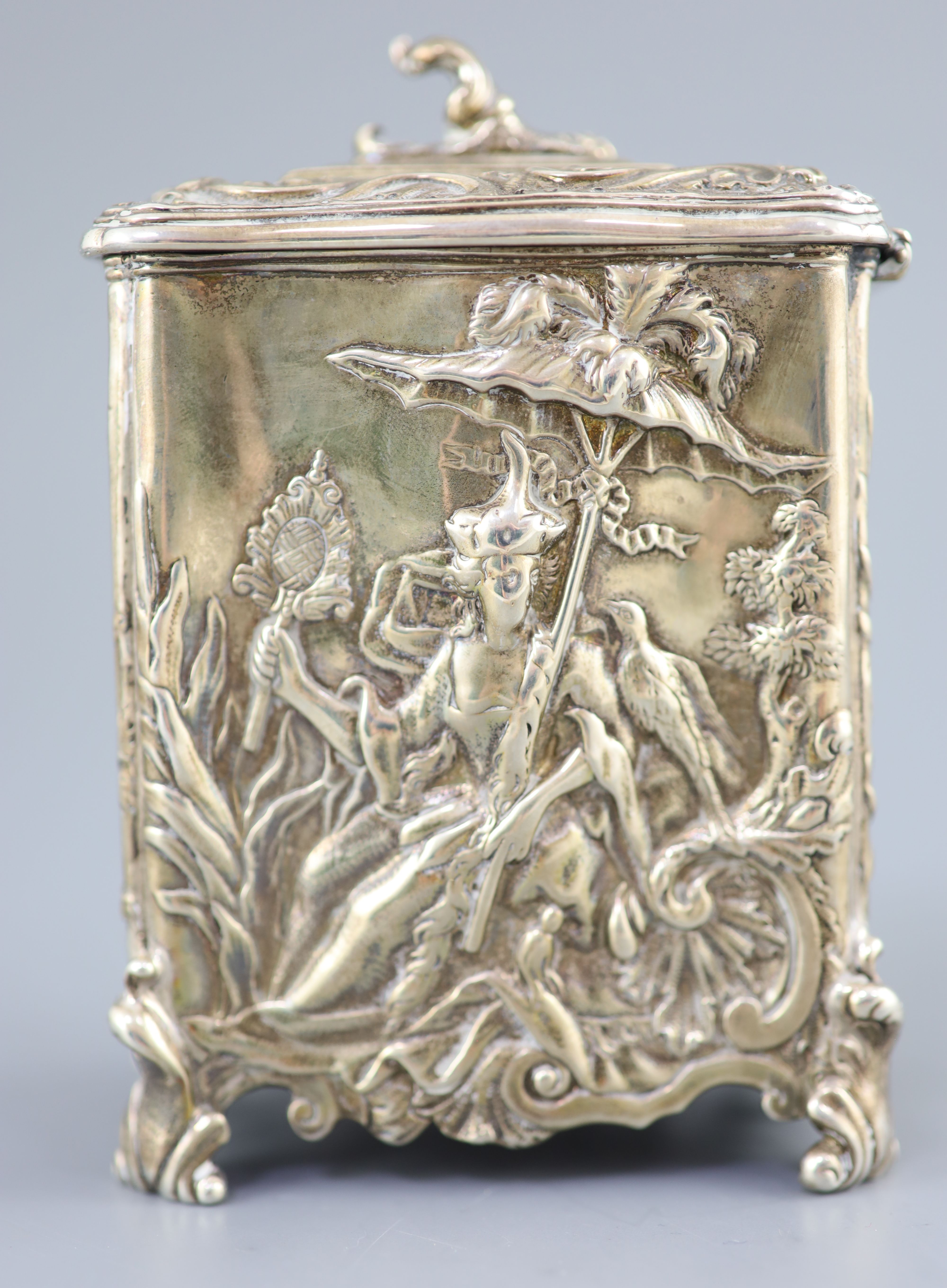 A late Victorian silver rococco style tea caddy by George Fox,